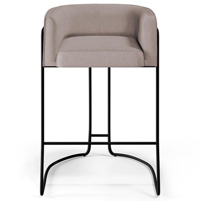Kit 02 Banquetas Decorativas Fixa Base de Aço Preto Betina D02 Linho Bege C-107 - Lyam Decor