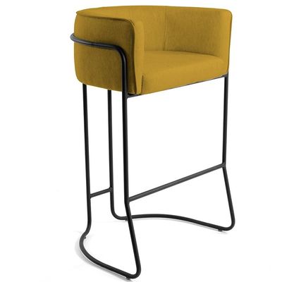 Kit 02 Banquetas Decorativas Fixa Base de Aço Preto Betina D02 Veludo Mostarda C-279 - Lyam Decor