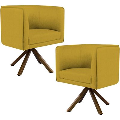 Kit 02 Poltronas Decorativa Base Giratória de Madeira Betina D02 Veludo Mostarda C-279 - Lyam Decor