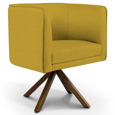Kit 02 Poltronas Decorativa Base Giratória de Madeira Betina D02 Veludo Mostarda C-279 - Lyam Decor