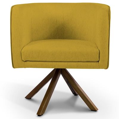 Kit 02 Poltronas Decorativa Base Giratória de Madeira Betina D02 Veludo Mostarda C-279 - Lyam Decor