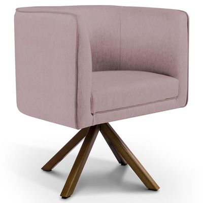 Kit 02 Poltronas Decorativa Base Giratória Madeira Betina D02 Veludo Rosê C-305 - Lyam Decor