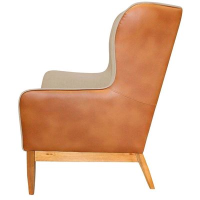 Kit 02 Poltronas Decorativa Base de Madeira Milena D02 Linho Bege C-129 Corano Marrom - Lyam Decor