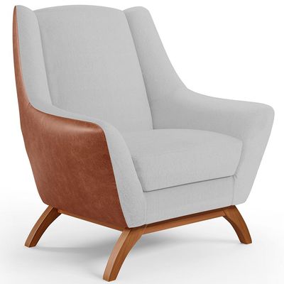 Kit 02 Poltronas Base Em Madeira Juliet D02 Courissímo Camel  B-14 Linho Cinza D-315 - Lyam Decor