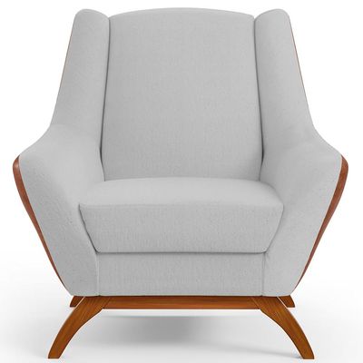Kit 02 Poltronas Base Em Madeira Juliet D02 Courissímo Camel  B-14 Linho Cinza D-315 - Lyam Decor