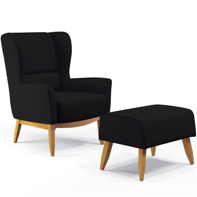 Kit Poltrona Decorativa Milena D02 com Puff Viseo Veludo Preto C-300 - Lyam Decor