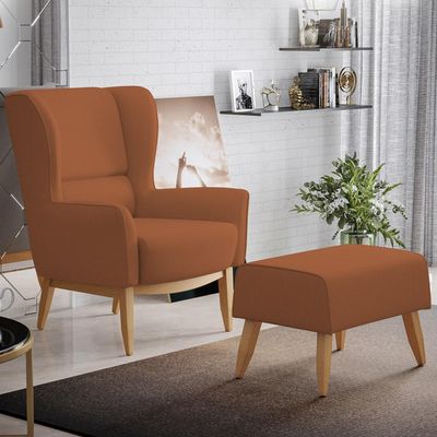 Kit Poltrona Decorativa Milena D02 com Puff Viseo Veludo Telha C-262 - Lyam Decor
