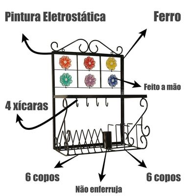 Paneleiro De Parede Escorredor De Pratos, Copos E Talheres De Ferro Galinha
