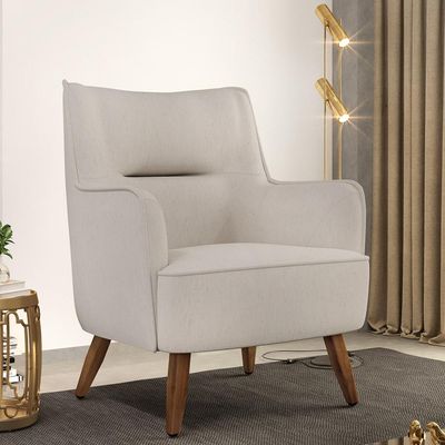 Kit 02 Poltronas Decorativa Fixa Pés de Madeira Isabella D02 Linho Cru C-443 - Lyam Decor
