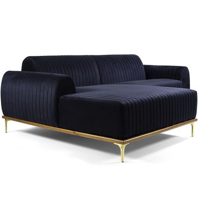 Sofá 5 Lugares com Chaise Esquerdo Para Sala Molino 320cm D02 Veludo Azul Marinho C-287 - Lyam Decor