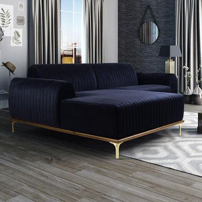 Sofá 5 Lugares com Chaise Esquerdo Para Sala Molino 320cm D02 Veludo Azul Marinho C-287 - Lyam Decor