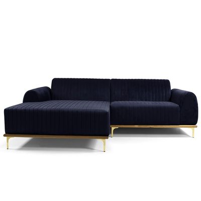 Sofá 5 Lugares com Chaise Esquerdo Para Sala Molino 320cm D02 Veludo Azul Marinho C-287 - Lyam Decor