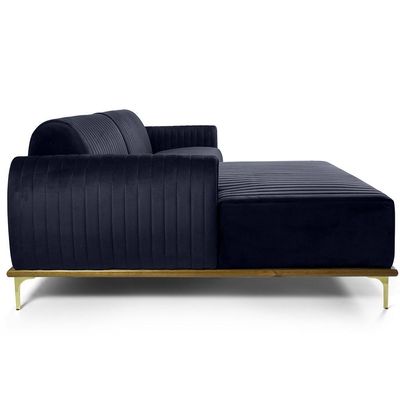 Sofá 5 Lugares com Chaise Esquerdo Para Sala Molino 320cm D02 Veludo Azul Marinho C-287 - Lyam Decor