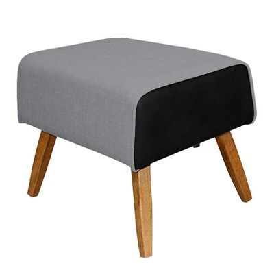 Kit Poltrona Decorativa Milena com Puff Viseo D02 Linho Cinza C-416 Corano Preto  - Lyam Decor