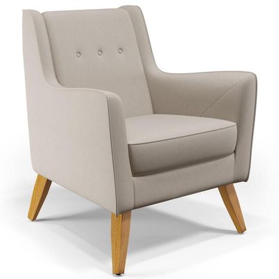 Poltrona Decorativa com Pés de Madeira Taroba D02 Linho Bege C-107 - Lyam Decor