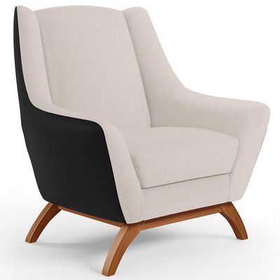 Kit 02 Poltronas Decorativas Base Madeira Juliet D02 Corano Preto C-05 Linho Cru C-443 - Lyam Decor