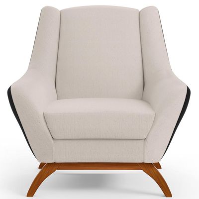 Kit 02 Poltronas Decorativas Base Madeira Juliet D02 Corano Preto C-05 Linho Cru C-443 - Lyam Decor