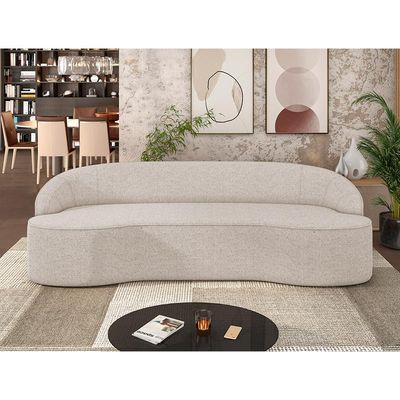 Sofá 3 Lugares Curvo Sala de Estar Living Lótus D02 Linho Bege 180 cm D-463 - Lyam Decor
