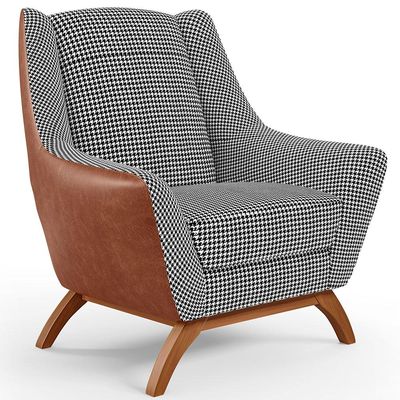 Kit 2 Poltronas Decorativas Base Em Madeira Juliet D02 Courissímo Camel B-14 Pied Poule - Lyam Decor