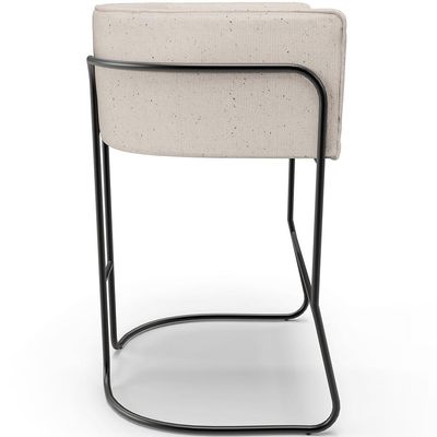 Banqueta Decorativa Fixa Baixa Base de Aço Preto Betina D02 Linho Cru D-461 - Lyam Decor