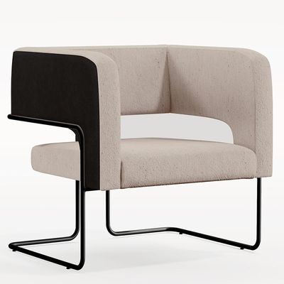 Kit 02 Poltronas Scarlett D02 Base Aço Preto Corano Preto C-05 Linho Bege C-107 - Lyam Decor