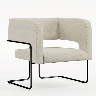 Kit 02 Poltronas Decorativas Scarlett D02 Base de Aço Preto Linho Champagne A-49 - Lyam Decor