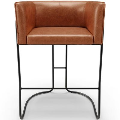 Banqueta Decorativa Fixa Baixa Base de Aço Preto Betina D02 Couríssimo Camel B-14 - Lyam Decor