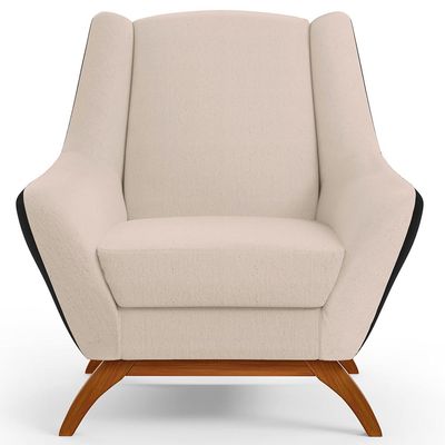 Kit 02 Poltronas Decorativas Base Madeira Juliet D02 Corano Preto C-05 Linho Bege C-107 - Lyam Decor