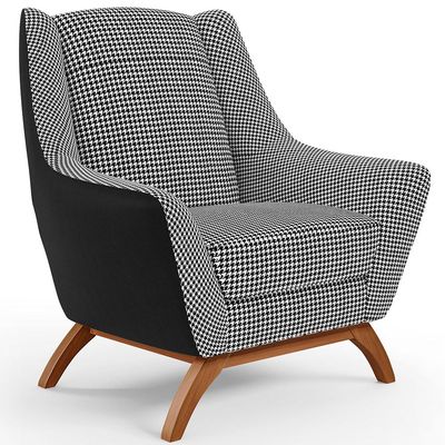 Kit 02 Poltronas Decorativas Base Em Madeira Juliet D02 Corano Preto C-05 Pied Poule - Lyam Decor