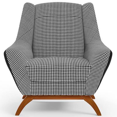 Kit 02 Poltronas Decorativas Base Em Madeira Juliet D02 Corano Preto C-05 Pied Poule - Lyam Decor