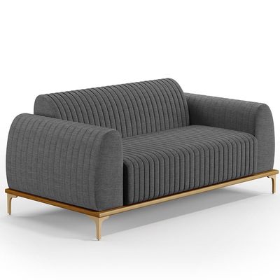 Kit Sofá 2 Lugares 150cm Com Poltrona Molino Pés D'ouro D02 Linho Cinza Escuro C-416 - Lyam Decor
