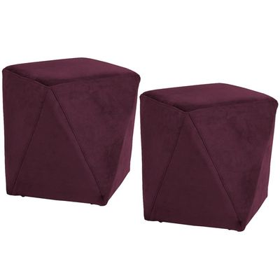Kit 02 Puffs Decorativo Para Sala de Estar Ametista D02 Veludo Marsala C-278 - Lyam Decor