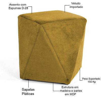Kit 02 Puffs Decorativo Para Sala de Estar Ametista D02 Veludo Mostarda C-279 - Lyam Decor
