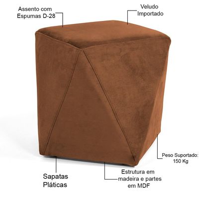 Kit 02 Puffs Decorativo Para Sala de Estar Ametista D02 Veludo Telha C-262 - Lyam Decor