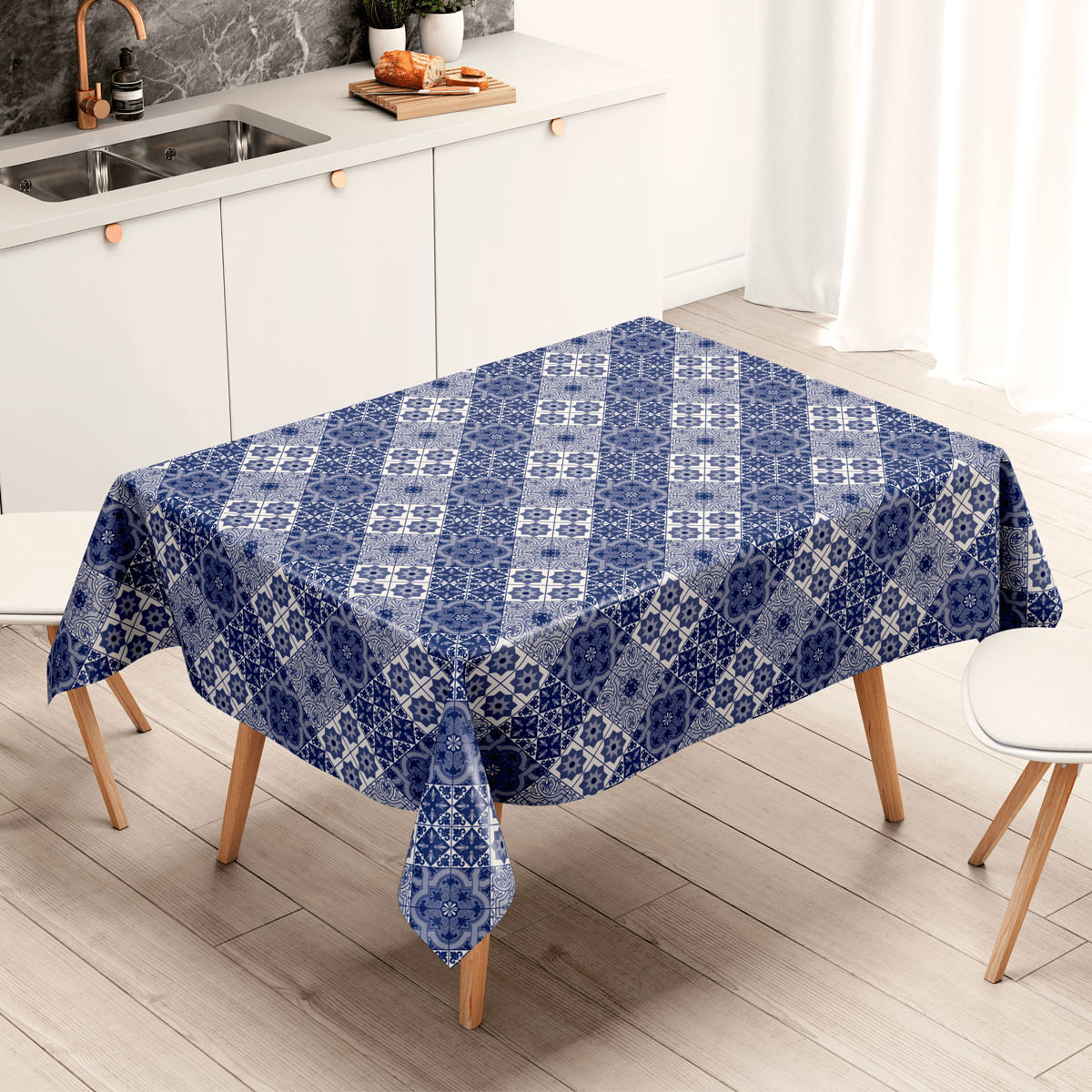 Toalha De Mesa Térmica Pvc Azulejo Coimbra 1,40 X 5,50