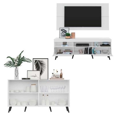 Conjunto Sala De Estar Rack Painel Tv 65 e Aparador Retrô