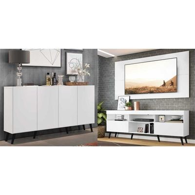 Conjunto Sala De Estar Rack Painel Tv 65 e Aparador Retrô