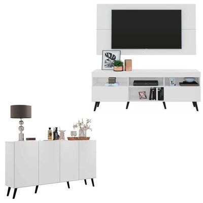Conjunto Sala De Estar Rack Painel Tv 65 e Aparador Retrô