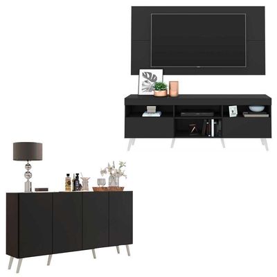 Conjunto Sala De Estar Rack Painel Tv 65 e Aparador Retrô