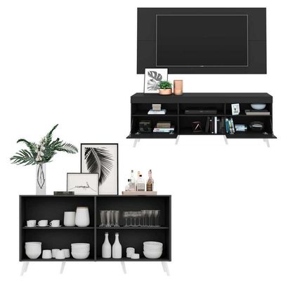 Conjunto Sala De Estar Rack Painel Tv 65 e Aparador Retrô