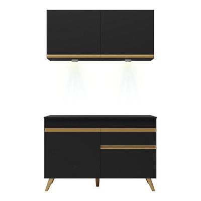 Cozinha Compacta 2 Peças c/Leds Veneza Up Multimóveis Preta