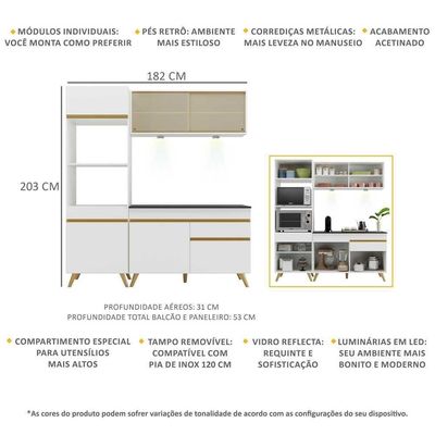Cozinha Compacta 3 Peças Com Leds Veneza Up Multimóveis