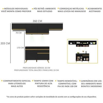 Cozinha Compacta 4 Peças Com Leds Veneza Up Multimóveis