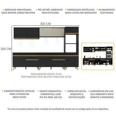 Cozinha Completa 5 Peças Com Leds Mp2014 Veneza Up
