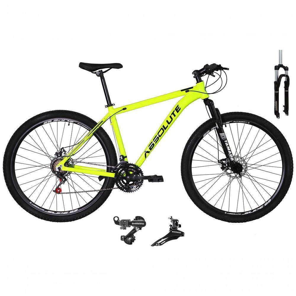 Bicicleta Aro 29 Absolute Nero 4 Câmbios Shimano 24v Garfo Com Trava No Ombro Pneu Faixa Bege - Amarelo Tam.21