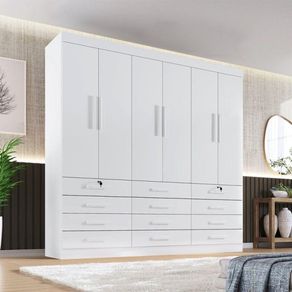 Guarda Roupa Casal Mdf 6 Portas 12 Gavetas Monaco Plus Branco