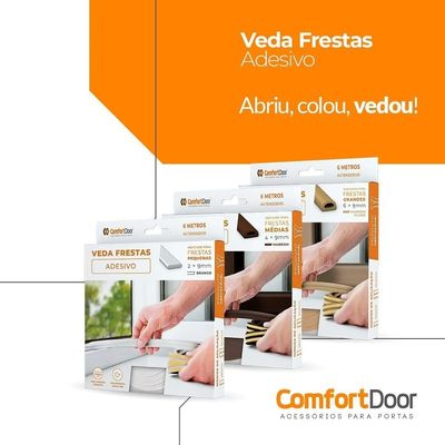 Veda Frestas Auto Adesivo Para Porta Janelas 6mm Comfort Door 6 Metros Preto