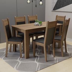 Mesa Tampo de Madeira com 6 Cadeiras Rustic Preto