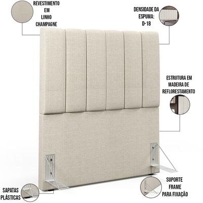 Cabeceira Cama Box Solteiro 100 cm Dália W01 Linho Champagne - Lyam Decor