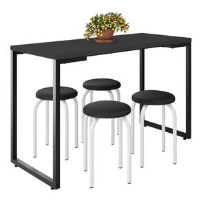 Mesa de Cozinha Bistrô Porto Preto 120cm com 4 Banquetas Industriais Maviê Preto/Branco - Mpozenato